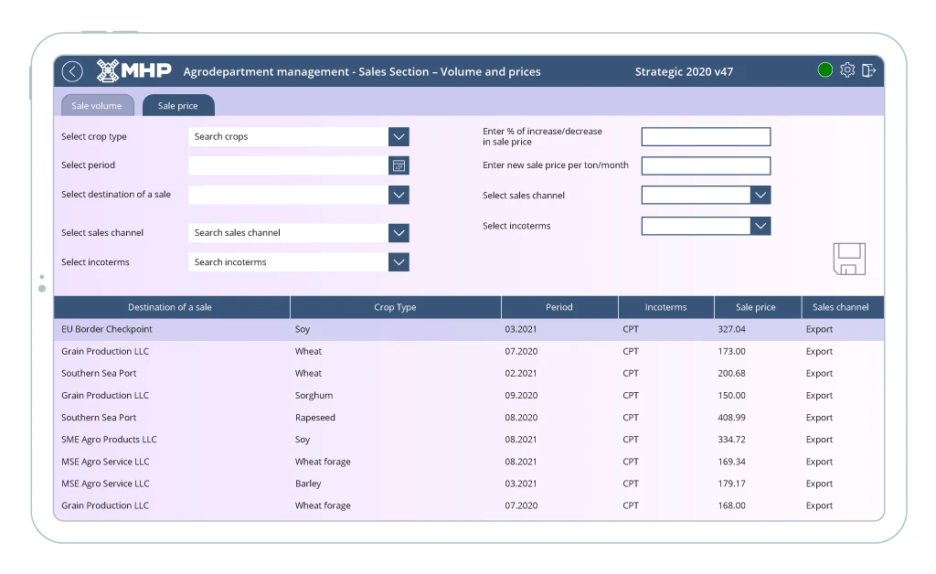 Grain Sales Calculation Parameters