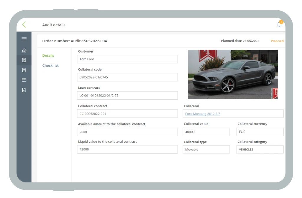 Collateral Audit App Sample Screen