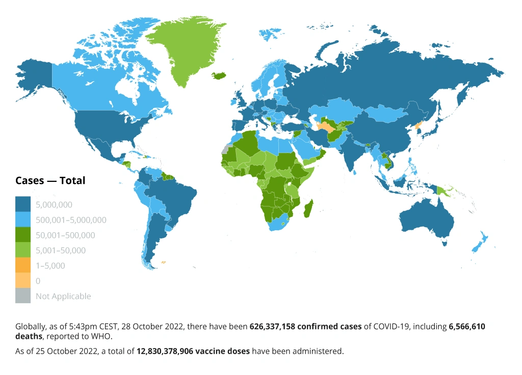 COVID-19 cases by country, as of October 2022&nbsp;